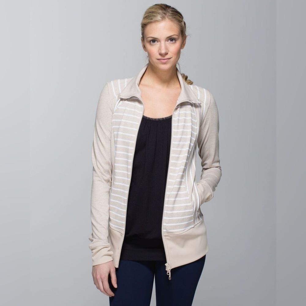 Lululemon Nice Asana Jacket Deauville Stripe Heathered Cashew White - Size: 6